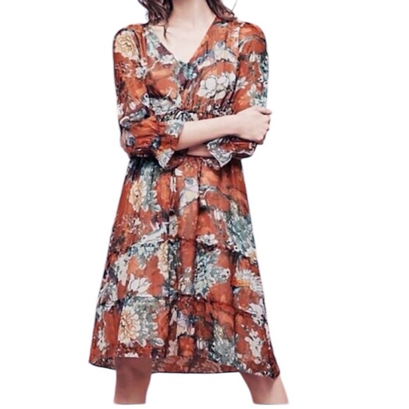 HEMANT & NANDITA Anthropologie Rust Floral Dress Size Small - Picture 1 of 8
